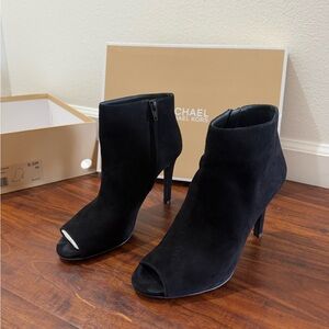 Michael Kors Whitley Black Genuine Suede Leather Peep Toe Booties